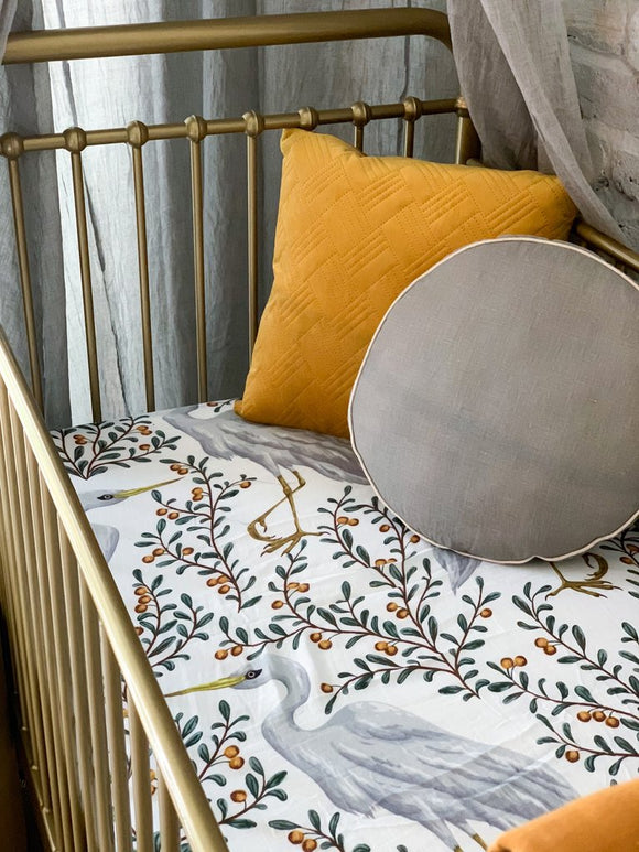 Pop Ya Tot - Cotton Muslin Cot Sheet - Kushiro Crane