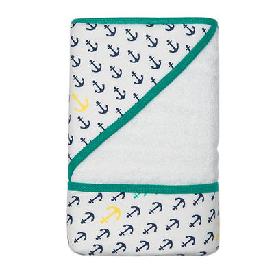 Little Turtle Baby - Hooded Towel - Anchors (Green)