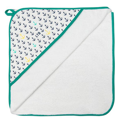 Little Turtle Baby - Hooded Towel - Anchors (Green)