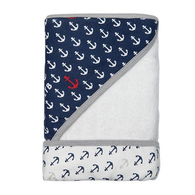 Little Turtle Baby - Hooded Towel - Anchors (Navy)