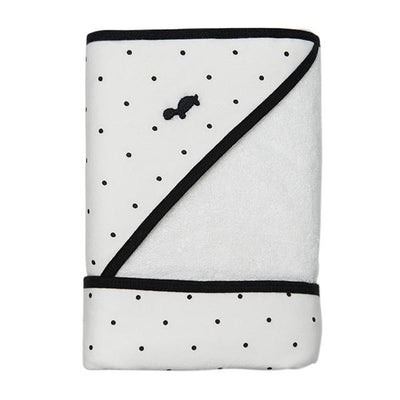 Little Turtle Baby - Hooded Towel - White with Black Dots