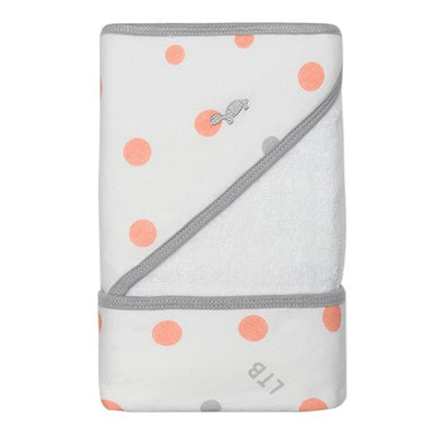 Little Turtle Baby - Hooded Towel - Coral & Grey Spots