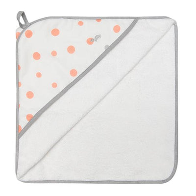 Little Turtle Baby - Hooded Towel - Coral & Grey Spots