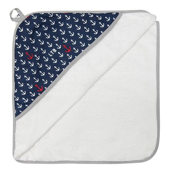Little Turtle Baby - Hooded Towel - Anchors (Navy)