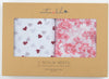 Emotion & Kids - Muslin Swaddle Wraps (2PK) - JAPANESE BLOSSOM & RED HEARTS