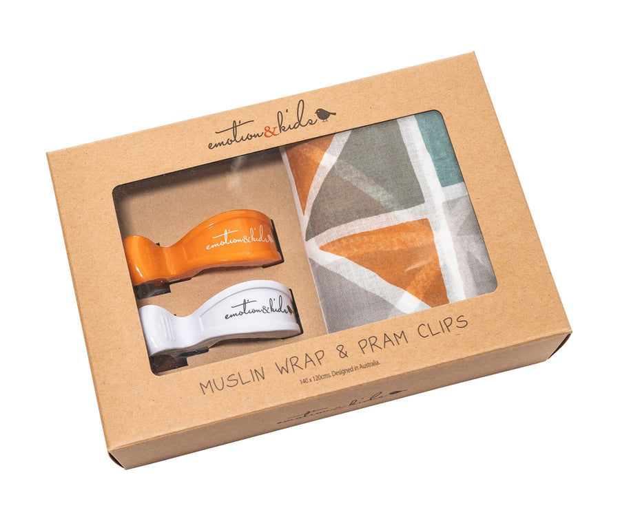 Emotion & Kids - Baby Swaddle Wrap & Pram Peg Set - Multi Triangle