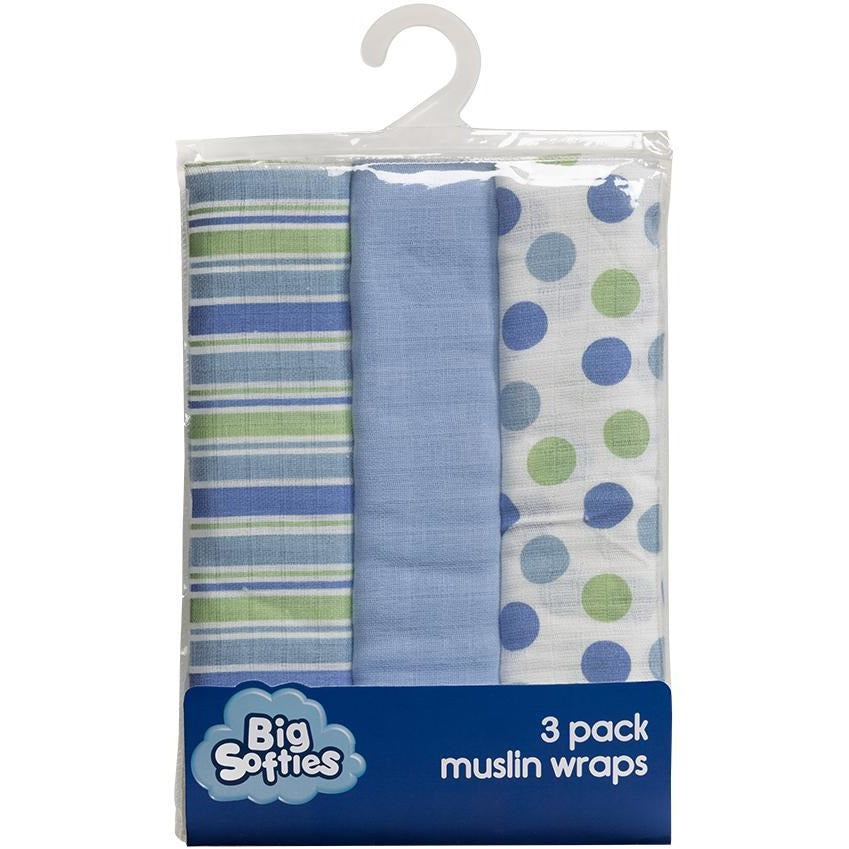 Muslin Wrap Swaddle - Boy (3 pk) - swaddle - Big Softies - Afterpay - Zippay Carry Them Close
