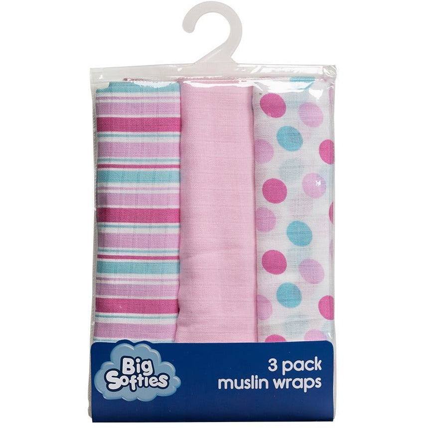 Muslin Wrap Swaddle - Girl (3 pk) - swaddle - Big Softies - Afterpay - Zippay Carry Them Close