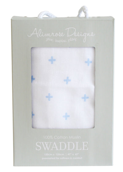 Alimrose Muslin Swaddle - Crosses Blue