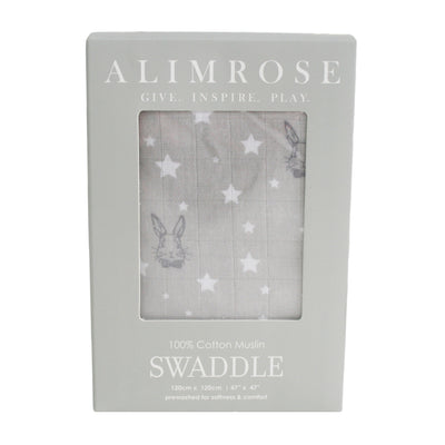 Alimrose Muslin Swaddle - Bunny Star Grey