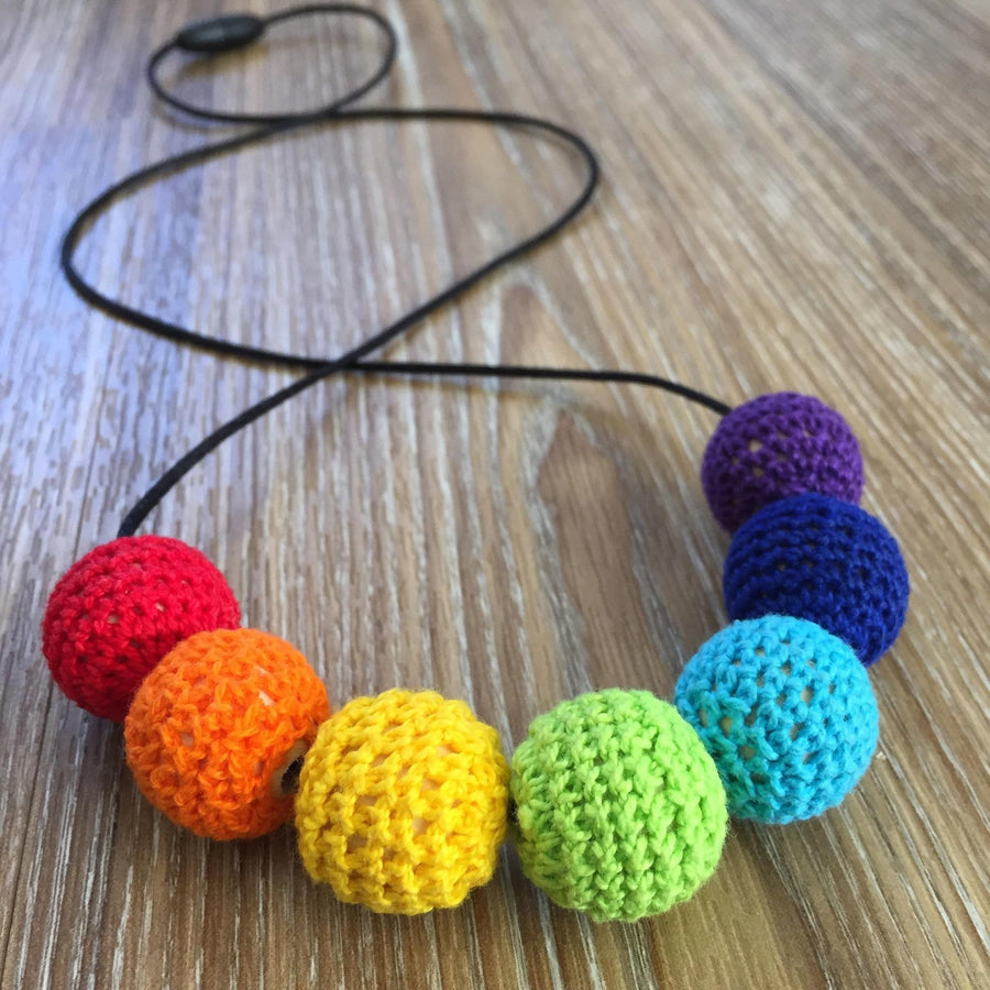 Crochet Bead Nursing Necklace - Rainbow - Teething Necklace - Nature Bubz - Afterpay - Zippay Carry Them Close