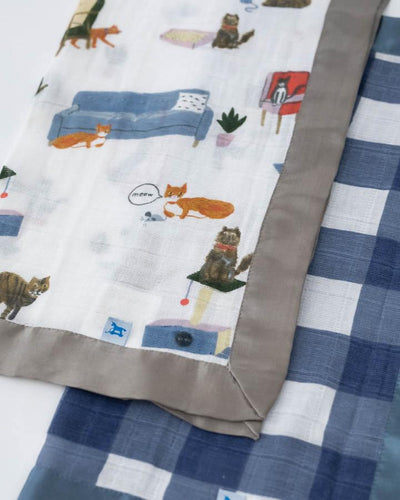 Little Unicorn - Muslin Security Blankets Comforter - Meow & Jack Plaid (set of 2)