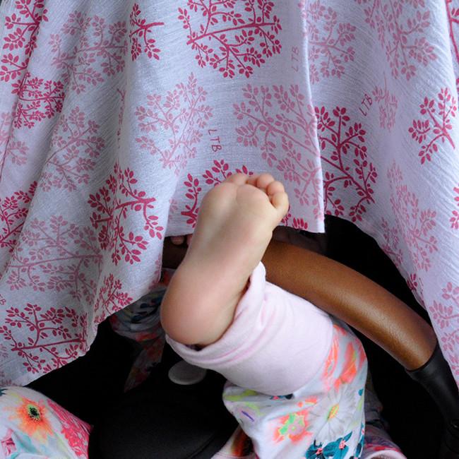 Little Turtle Baby - Stretch Muslin Swaddle - Pink Leaves