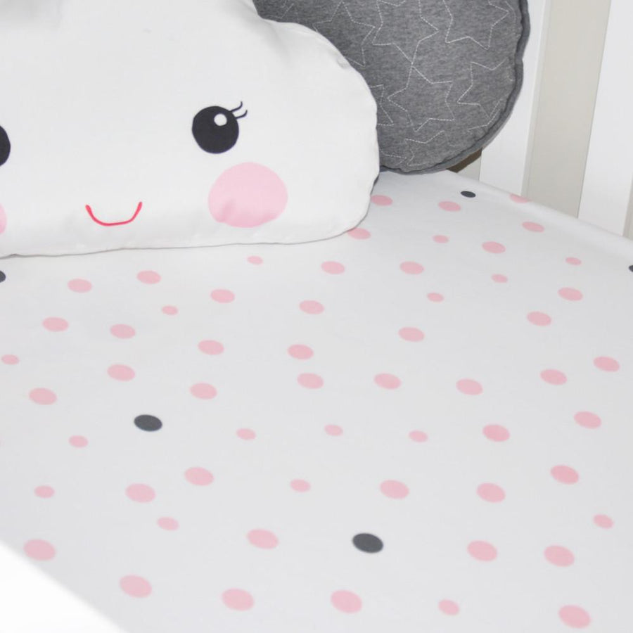 Little Turtle Baby - Fitted Cot Sheet - Pale Pink & Grey Spots