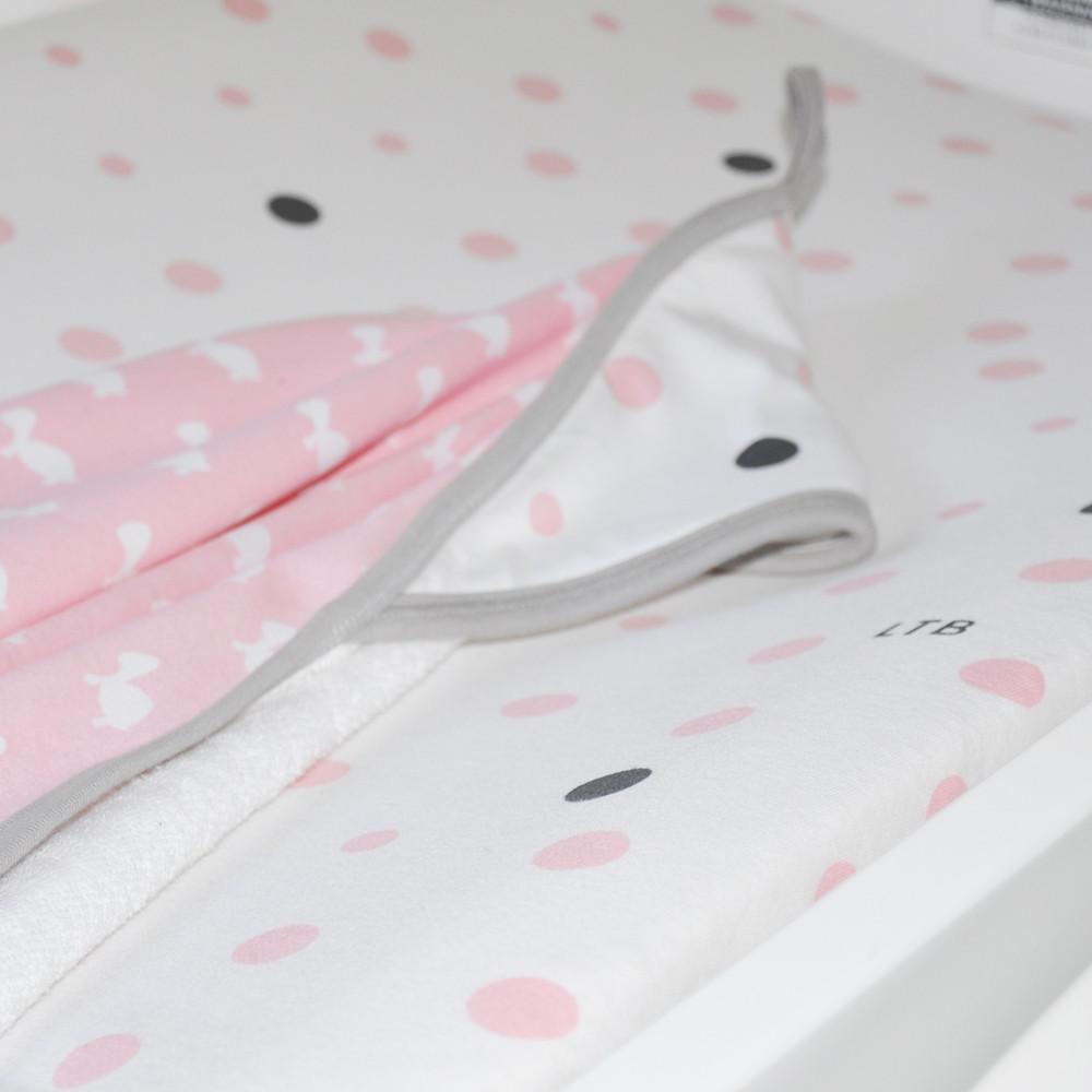 Little Turtle Baby - Changing Pad Cover - Pale Pink & Grey Spots