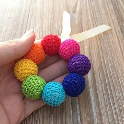 Crochet and Wooden Rattle Rainbow - Teething Necklace - Nature Bubz - Afterpay - Zippay Carry Them Close