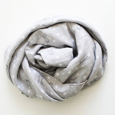 Alimrose Muslin Swaddle - Bunny Star Grey