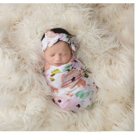 Bamboo Baby Swaddle Set - White Winter Peony - Swaddle - Posh Peanut - Afterpay - Zippay Carry Them Close