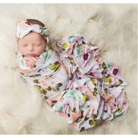 Bamboo Baby Swaddle Set - White Winter Peony - Swaddle - Posh Peanut - Afterpay - Zippay Carry Them Close