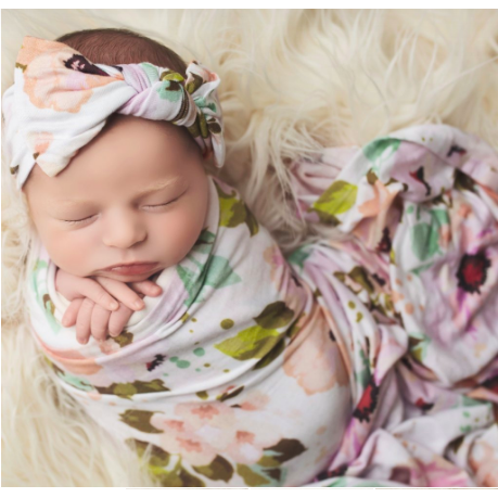 Bamboo Baby Swaddle Set - White Winter Peony - Swaddle - Posh Peanut - Afterpay - Zippay Carry Them Close