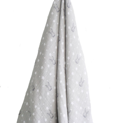 Alimrose Muslin Swaddle - Bunny Star Grey