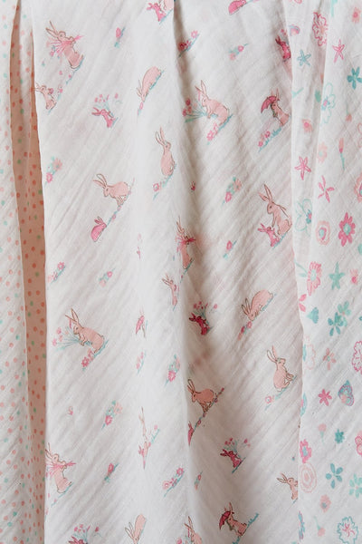 The Little Linen Company - Cotton Muslin Baby Swaddle (3Pk) - Pink Bunny Garden