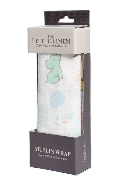 The Little Linen Company - Cotton Muslin Baby Swaddle - Jungle Mates