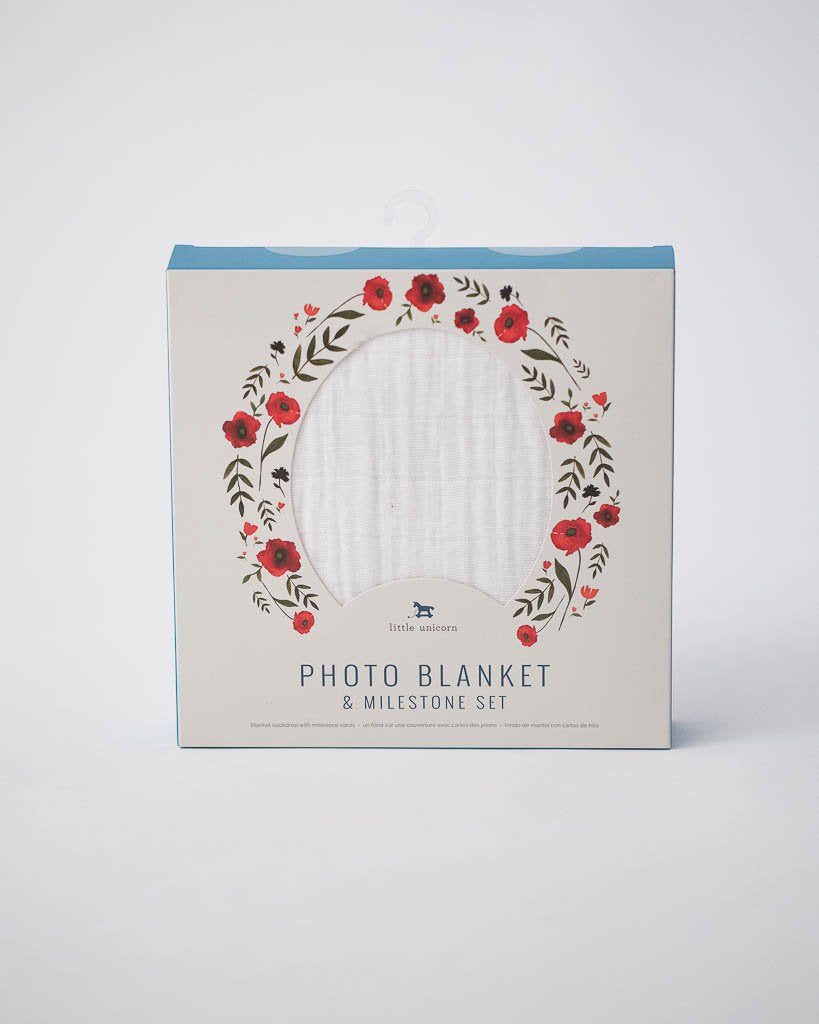 Little Unicorn - Photo Blanket Swaddle & Milestone Set - Summer Poppy