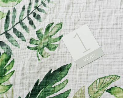 Little Unicorn - Photo Blanket Swaddle & Milestone Set - Tropical Leaf