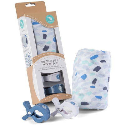 All4Ella Bamboo Baby Swaddle Wrap & Pram Peg Set - Abstract Blue - Swaddle - All4Ella - Afterpay - Zippay Carry Them Close
