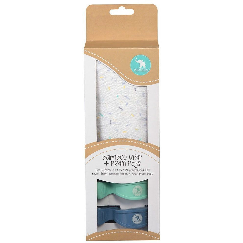All4Ella Bamboo Baby Swaddle Wrap & Pram Peg Set - Sprinkle Blue - Swaddle - All4Ella - Afterpay - Zippay Carry Them Close