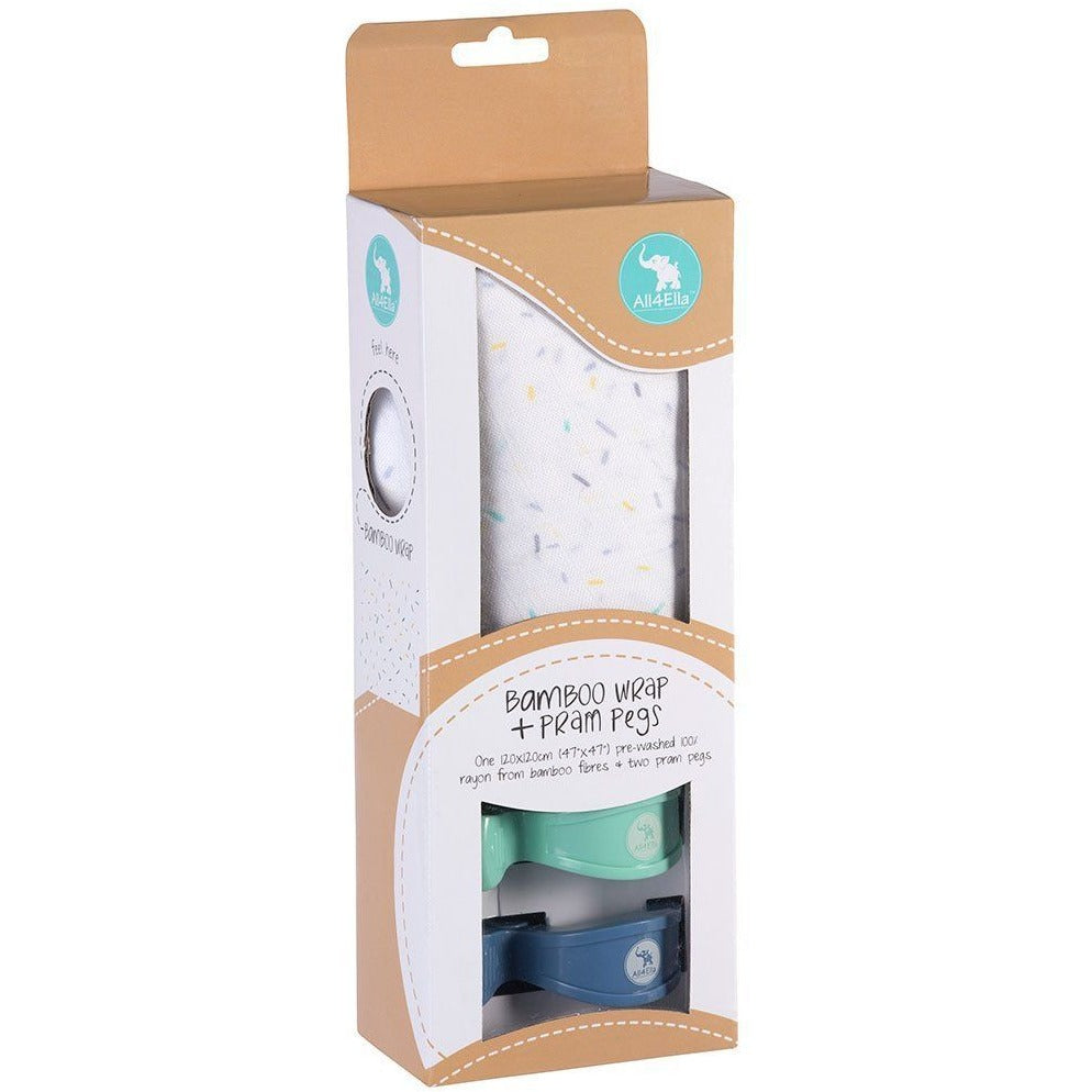 All4Ella Bamboo Baby Swaddle Wrap & Pram Peg Set - Sprinkle Blue - Swaddle - All4Ella - Afterpay - Zippay Carry Them Close