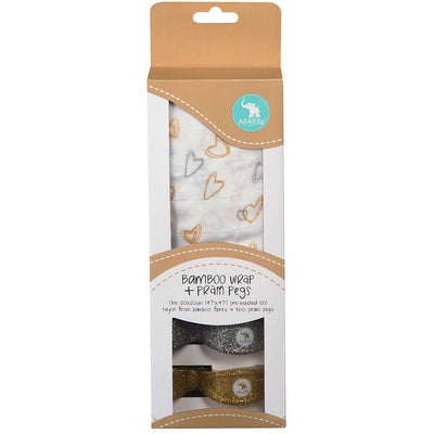 All4Ella Bamboo Baby Swaddle Wrap & Pram Peg Set - Gold & Silver Hearts - Swaddle - All4Ella - Afterpay - Zippay Carry Them Close