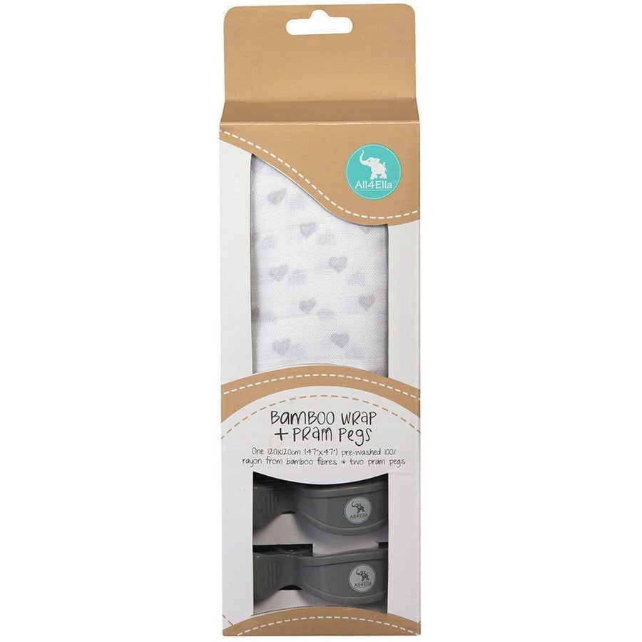 All4Ella Bamboo Baby Swaddle Wrap & Pram Peg Set - Grey Hearts - Swaddle - All4Ella - Afterpay - Zippay Carry Them Close