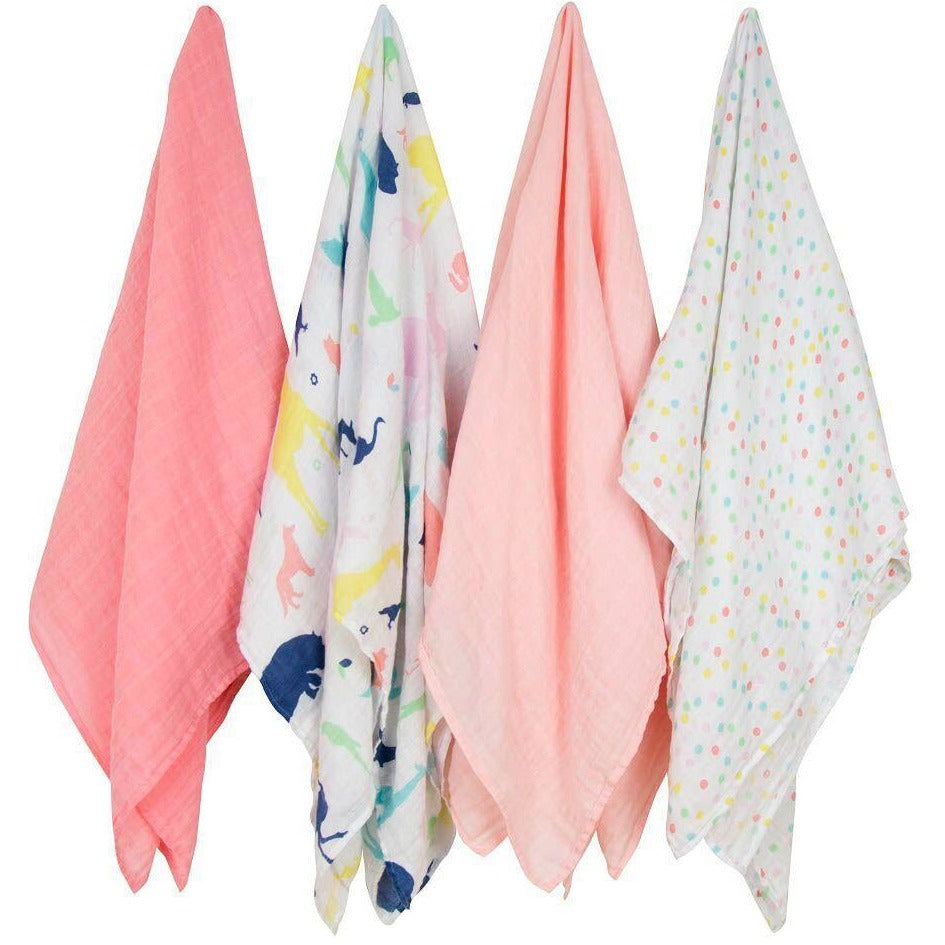Weegoamigo Muslin Swaddle Wraps - Party Animals (4pk) - Swaddle - Weegoamigo - Afterpay - Zippay Carry Them Close