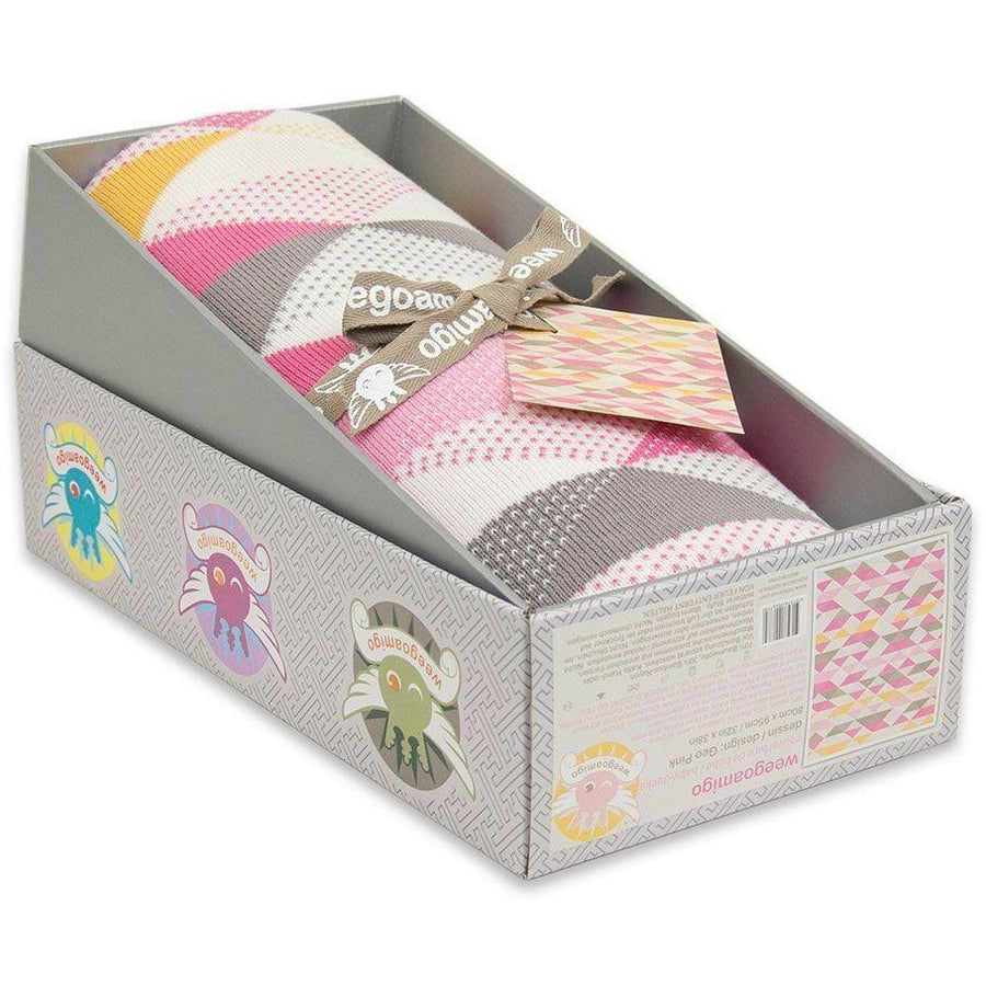 Weegoamigo Bamboo Knitted Baby Blanket - Geo Pink - Baby Blankets - Weegoamigo - Afterpay - Zippay Carry Them Close