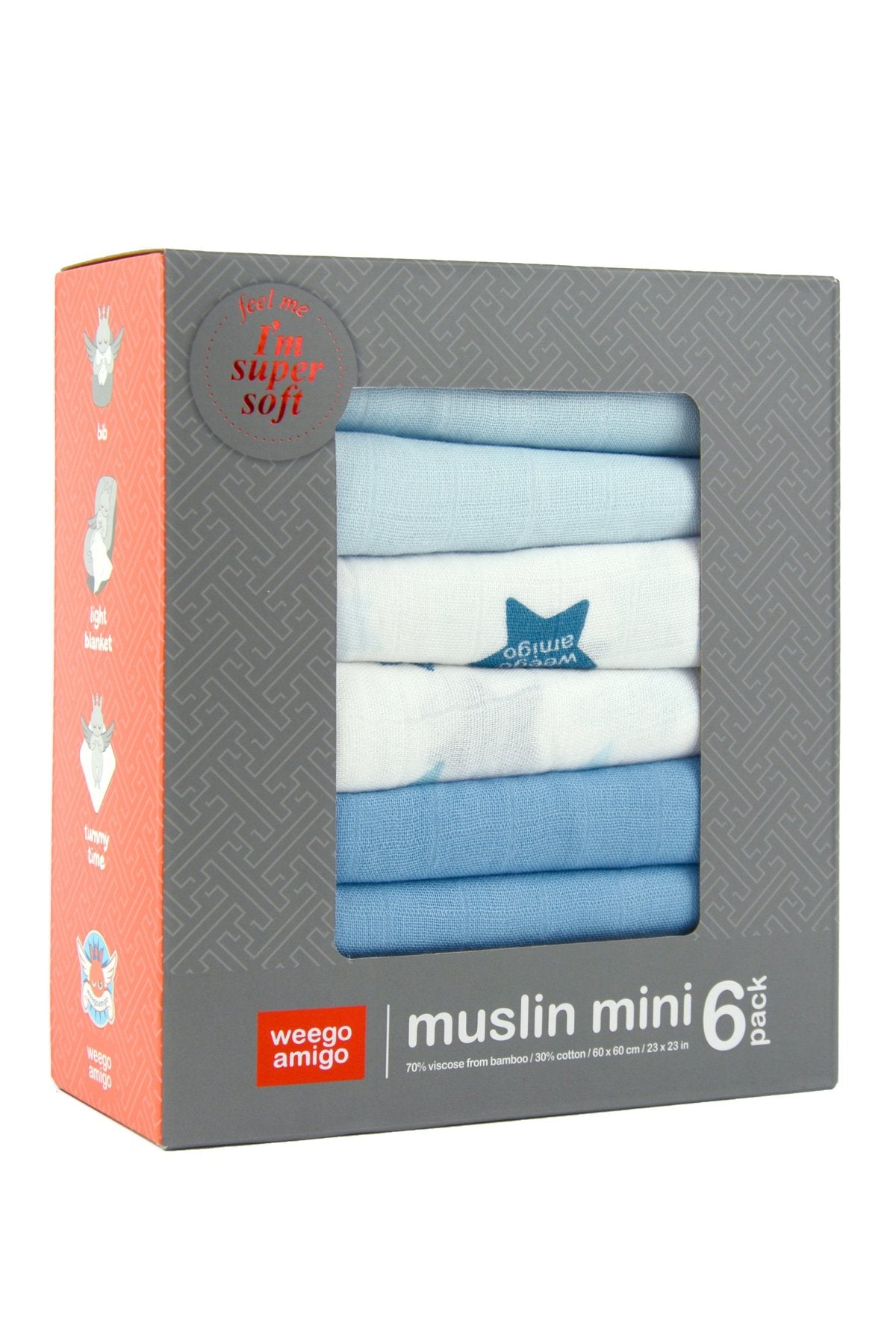 Weegoamigo Bamboo Mini Muslin 6pk Stars Blue Carry Them Close