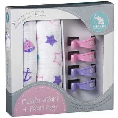 All4Ella Muslin Baby Swaddle Wraps & Pram Pegs Set - Pink Stars & Nautical - Swaddle - All4Ella - Afterpay - Zippay Carry Them Close