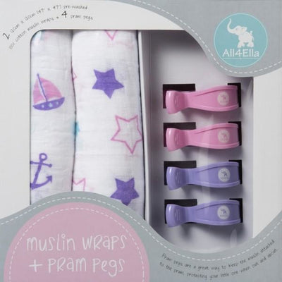 All4Ella Muslin Baby Swaddle Wraps & Pram Pegs Set - Pink Stars & Nautical - Swaddle - All4Ella - Afterpay - Zippay Carry Them Close