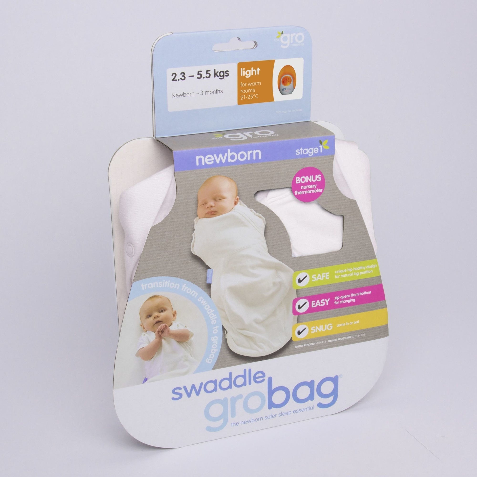 Grobag Newborn Swaddle (Light Weight) Pure White Carry Them Close