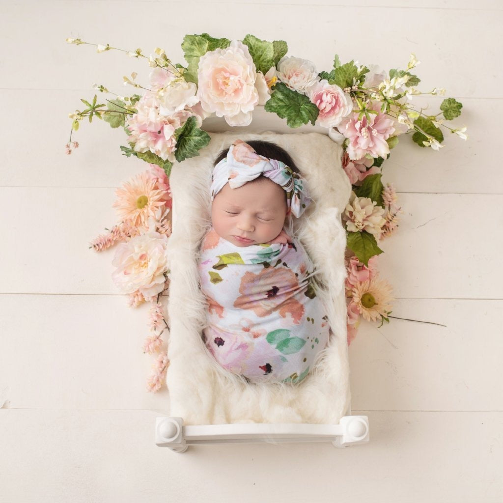 Bamboo Baby Swaddle Set - White Winter Peony - Swaddle - Posh Peanut - Afterpay - Zippay Carry Them Close