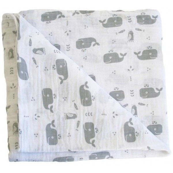 Alimrose Muslin Swaddle - Charcoal Whale - Swaddle - Alimrose - Afterpay - Zippay Carry Them Close