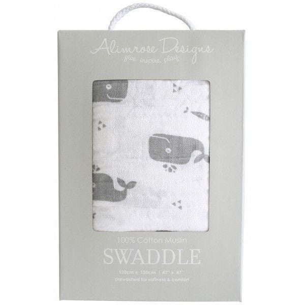 Alimrose Muslin Swaddle - Charcoal Whale - Swaddle - Alimrose - Afterpay - Zippay Carry Them Close