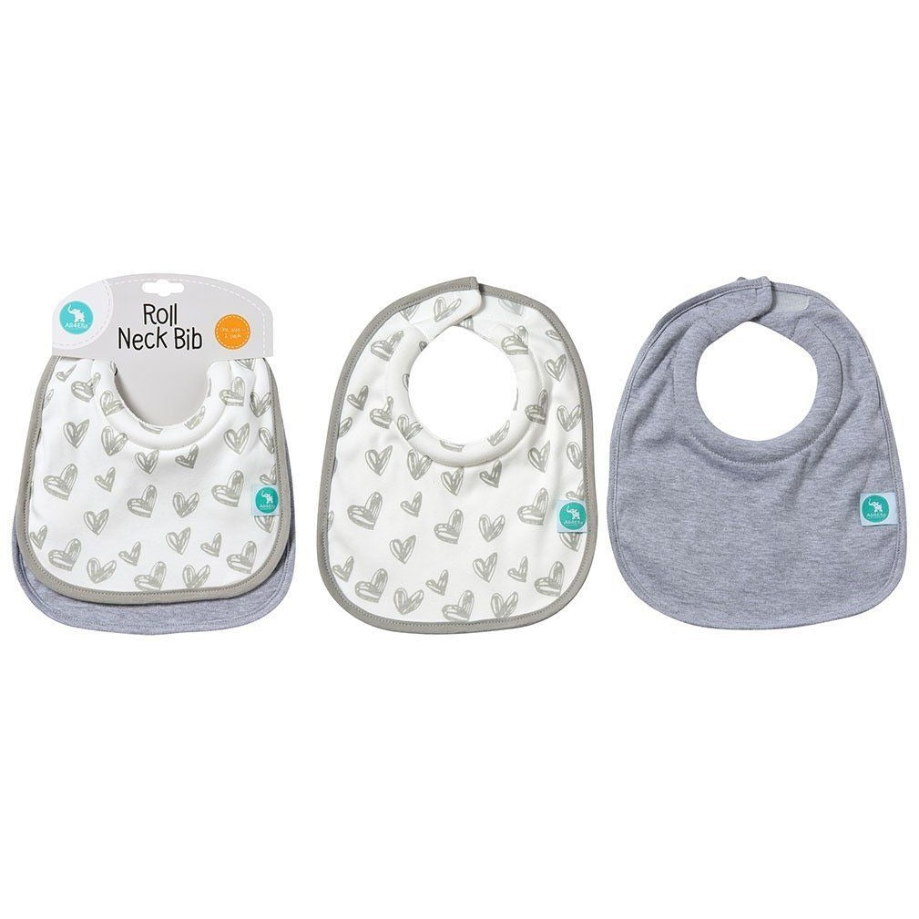 All4Ella Bibs Roll Neck (Set 2) - Hearts Grey - Clothing - All4Ella - Afterpay - Zippay Carry Them Close
