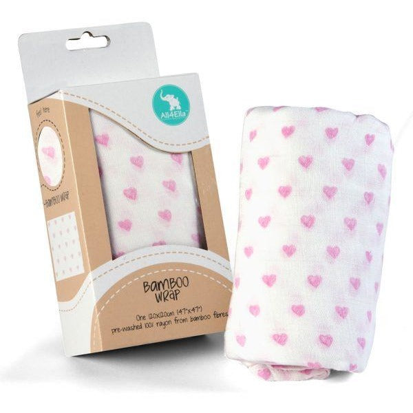 All4Ella Bamboo Baby Swaddle Wrap - Pink Heart - Swaddle - All4Ella - Afterpay - Zippay Carry Them Close