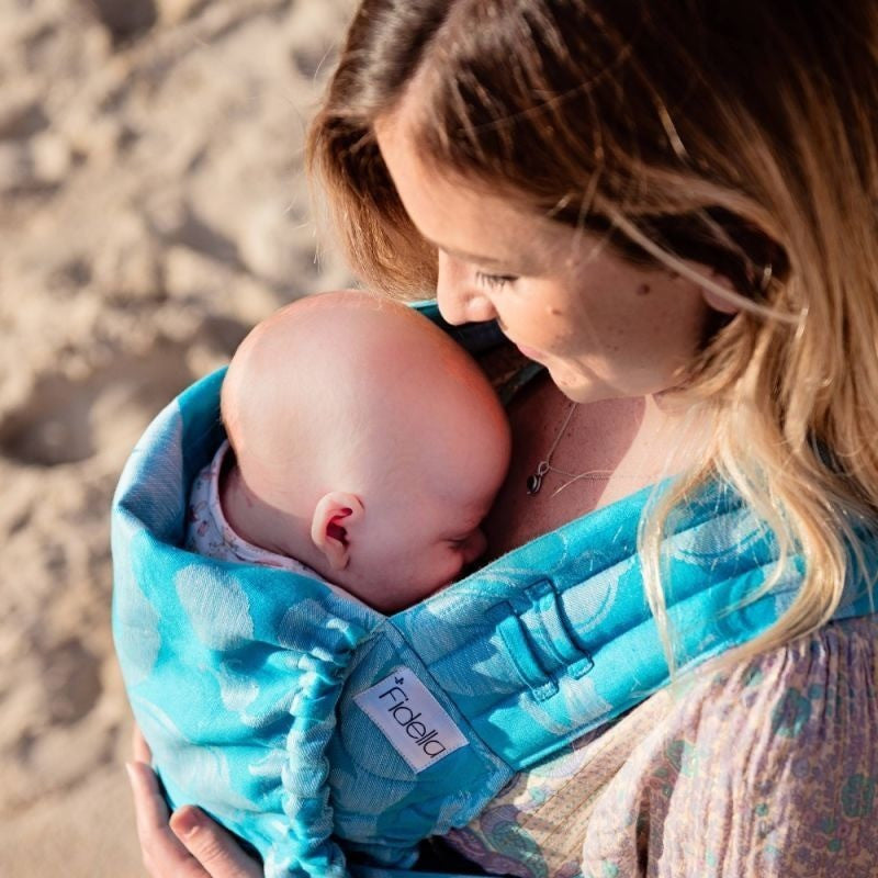 Fidella Fly Tai - MeiTai babycarrier Limited Edition- Sirens -blue linen (Baby Size from Birth) - Meh Dai - Fidella - Afterpay - Zippay Carry Them Close