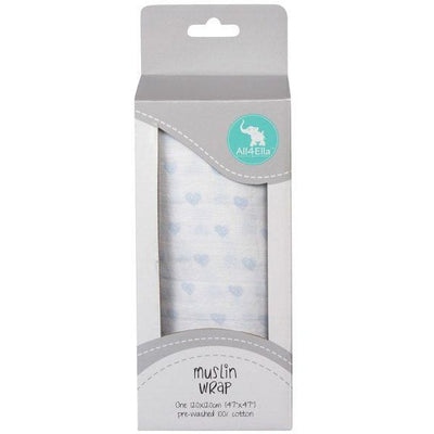 All4Ella Muslin Baby Swaddle Wrap - Blue Heart - Swaddle - All4Ella - Afterpay - Zippay Carry Them Close