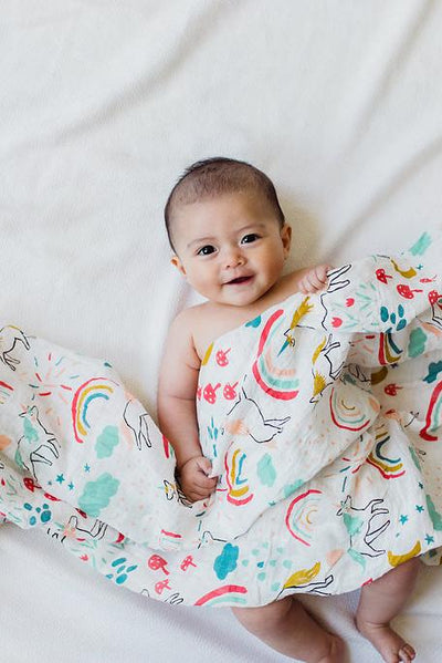 Clementine Kids - Cotton Muslin Baby Swaddle - Unicorn Land