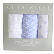 Alimrose Muslin Swaddle - Bonne Nuit Pale Blue (Set of 3) - Swaddle - Alimrose - Afterpay - Zippay Carry Them Close