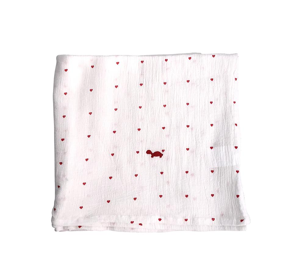 Little Turtle Baby - Stretch Muslin Swaddle - Red Hearts